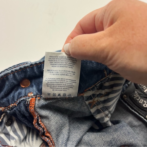 Rock Revival Helmut Straight Mens Size 33 Blue Denim Jean‎ Brushed Stripes Biker - Picture 7 of 16